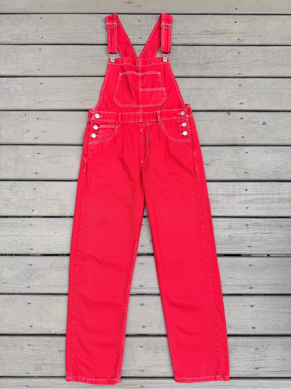 Free People We The Free Ziggy Red Denim Overalls in Heart Eyes Red - Picture 5 of 16